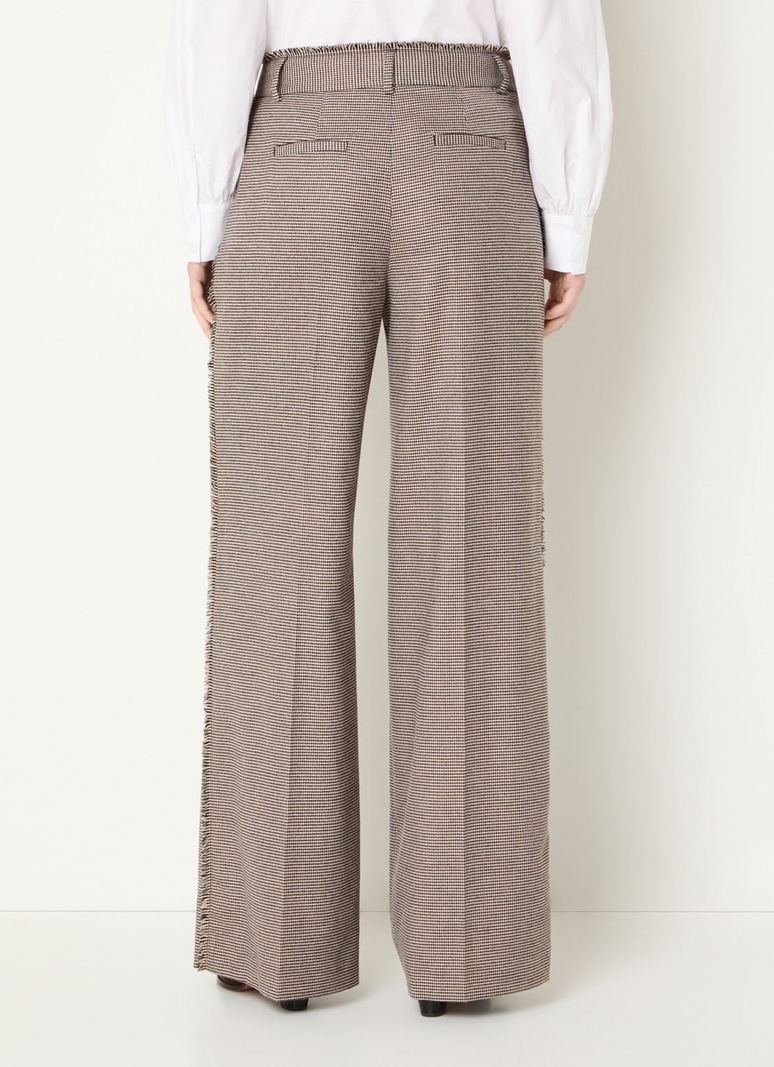 Liu Jo High waist straight fit pantalon met pied-de-poule dessin - achterkant 4 beige