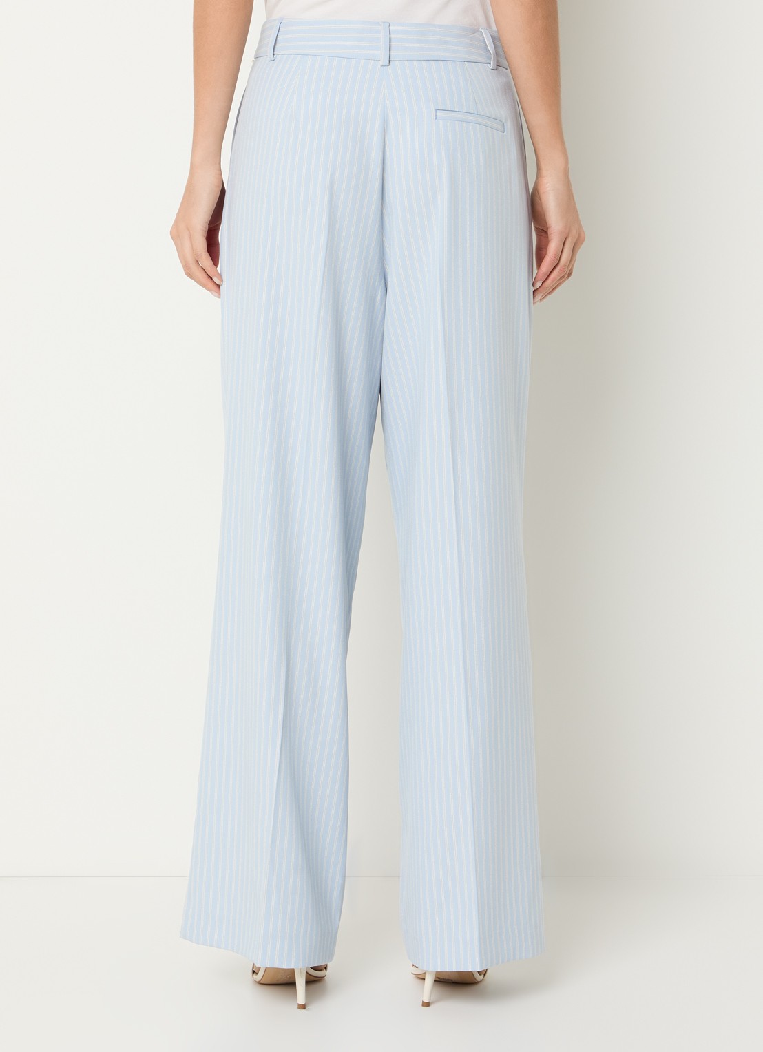 Liu Jo High waist straight fit pantalon met streepprint en lurex - achterkant 2 lichtblauw