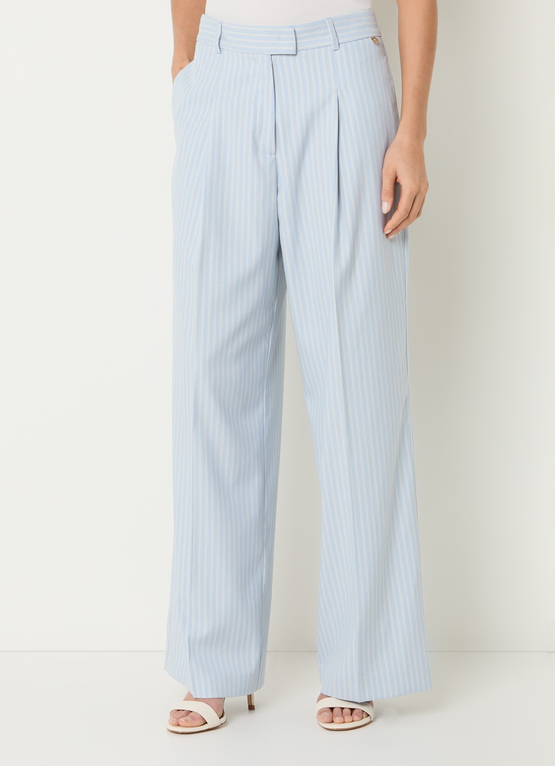Liu Jo High waist straight fit pantalon met streepprint en lurex - detail lichtblauw