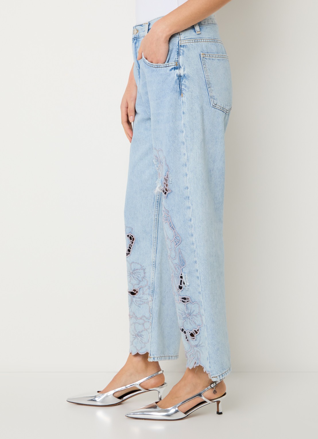 Liu Jo High waist straight leg jeans met broderie - detail 3 indigo
