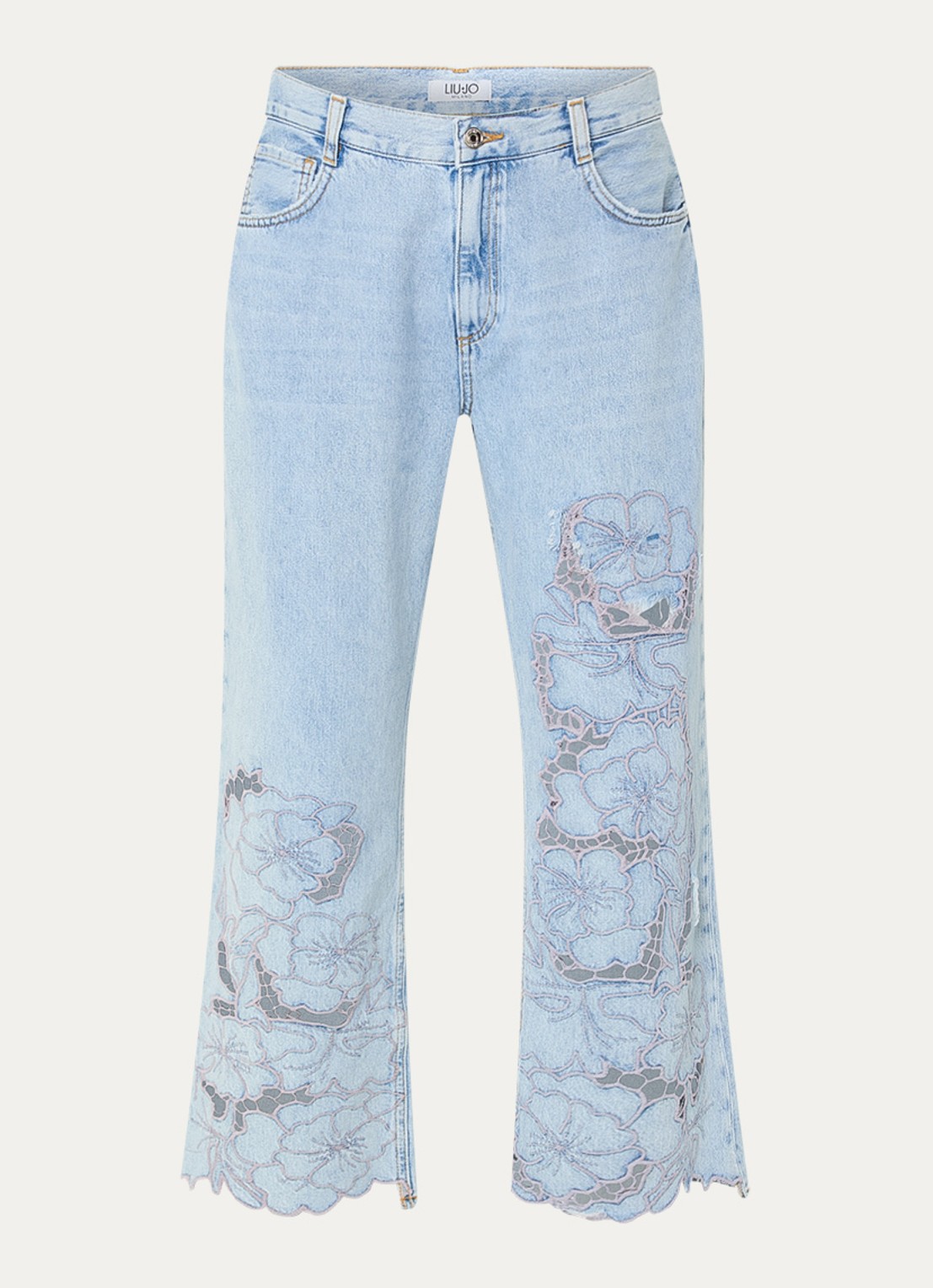 Liu Jo High waist straight leg jeans met broderie - voorkant 4 indigo