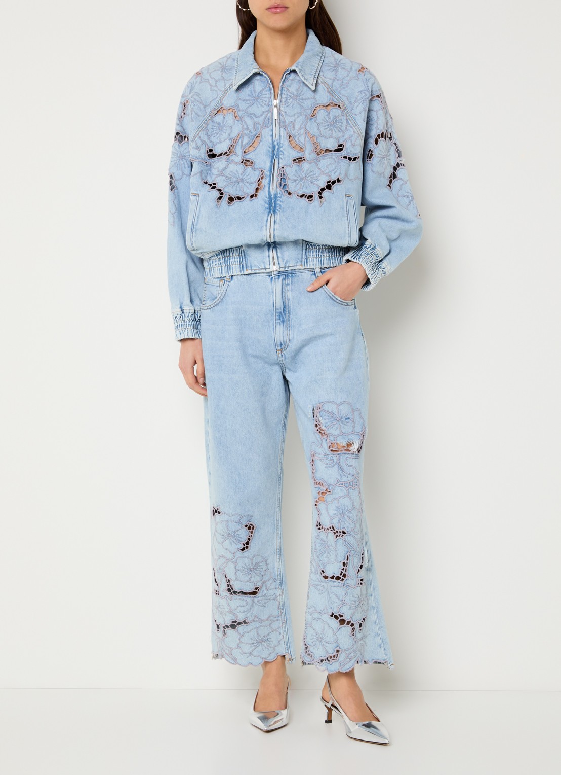 Liu Jo High waist straight leg jeans met broderie - voorkant 5 indigo