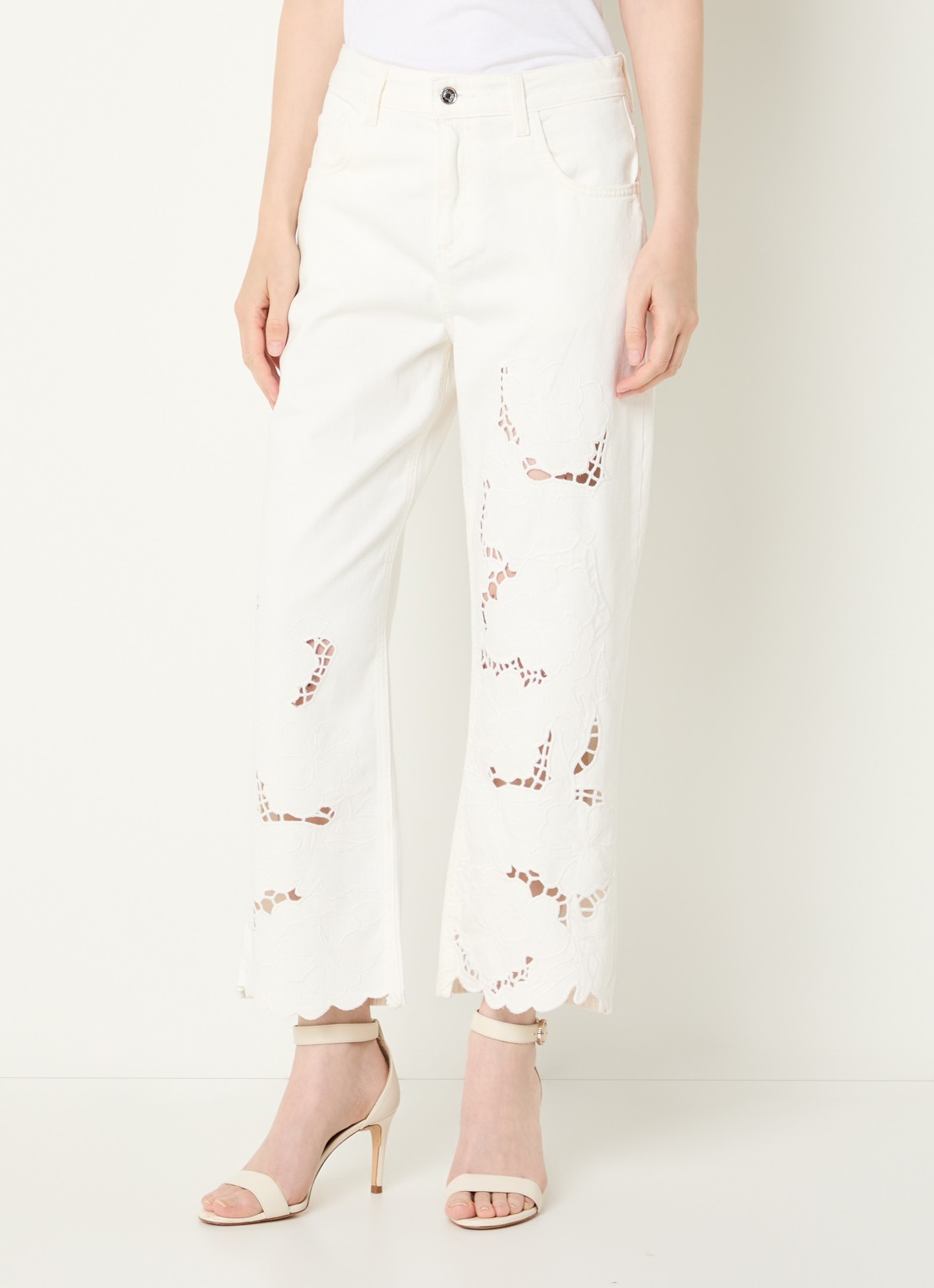 Liu Jo High waist straight leg jeans met broderie - detail 4 wit