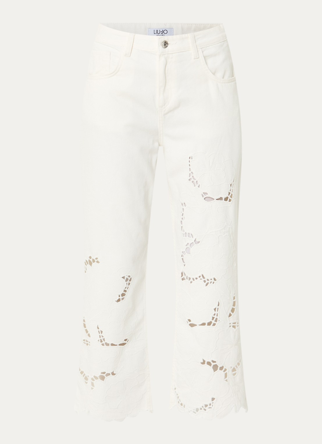 Liu Jo High waist straight leg jeans met broderie - voorkant 2 wit