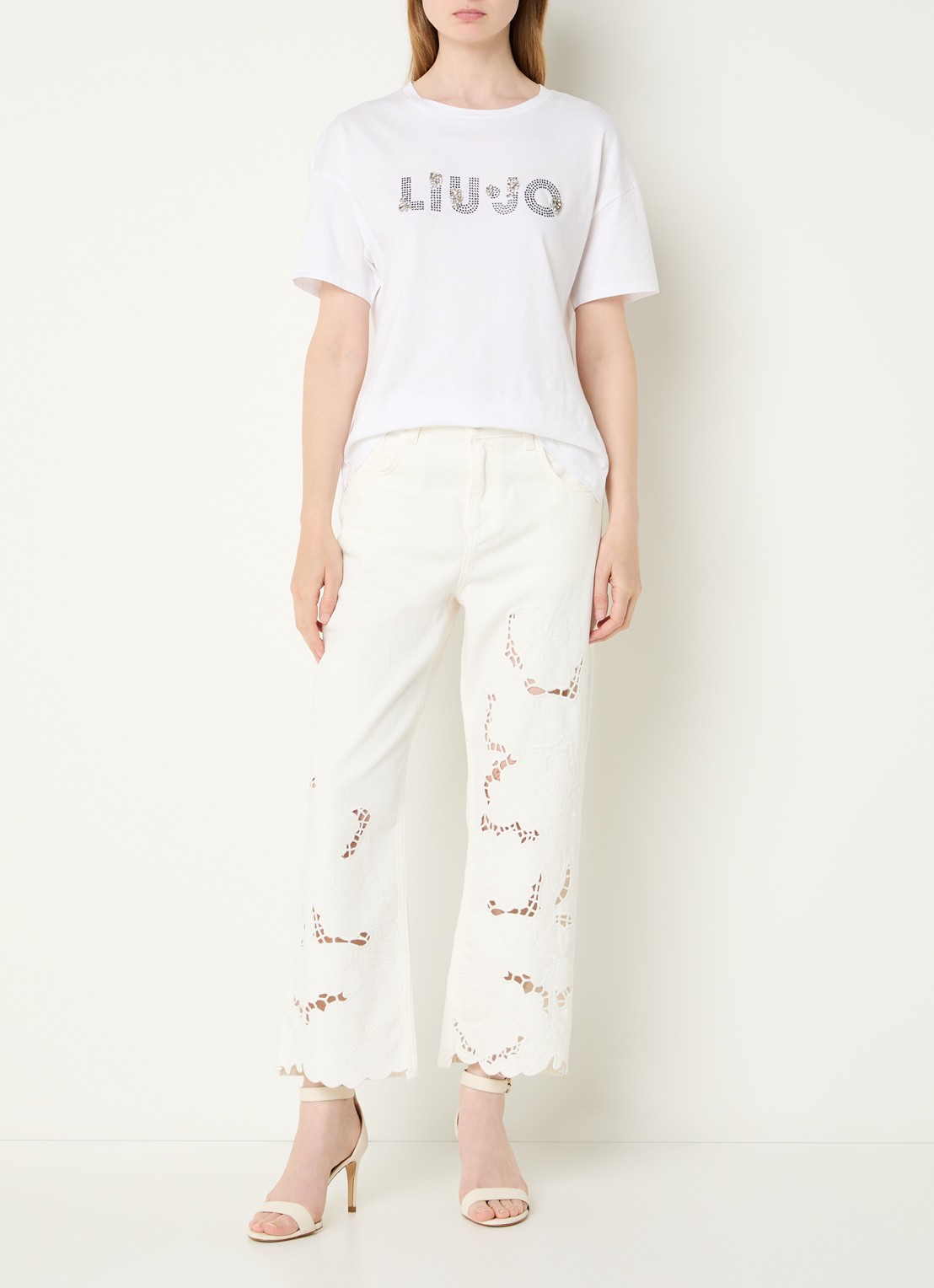 Liu Jo High waist straight leg jeans met broderie - voorkant 3 wit