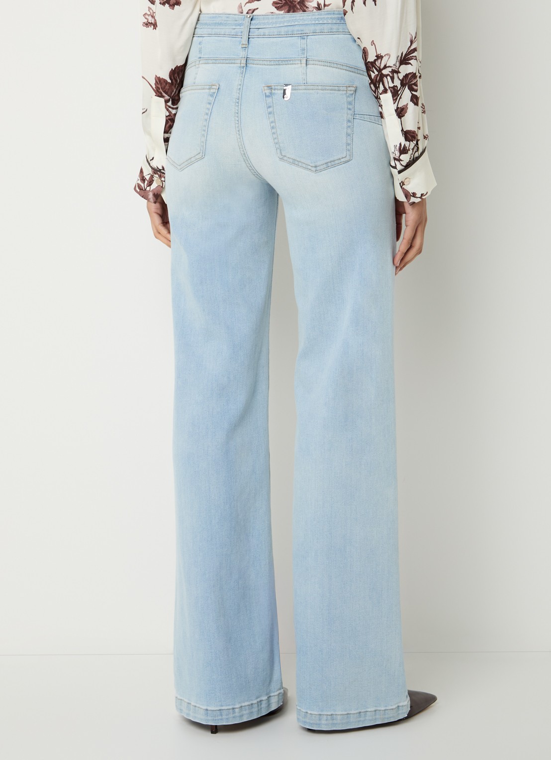 Liu Jo High waist straight leg jeans met gekleurde wassing en ceintuur - achterkant lichtblauw