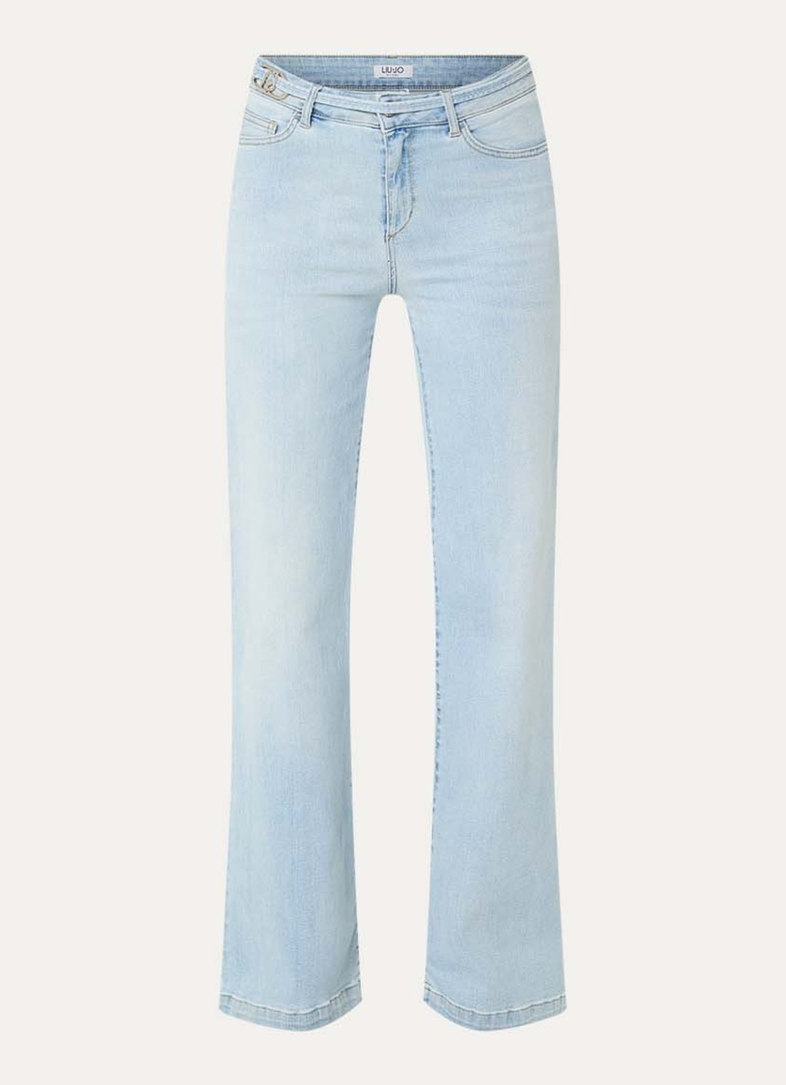 Liu Jo High waist straight leg jeans met gekleurde wassing en ceintuur - voorkant 4 lichtblauw