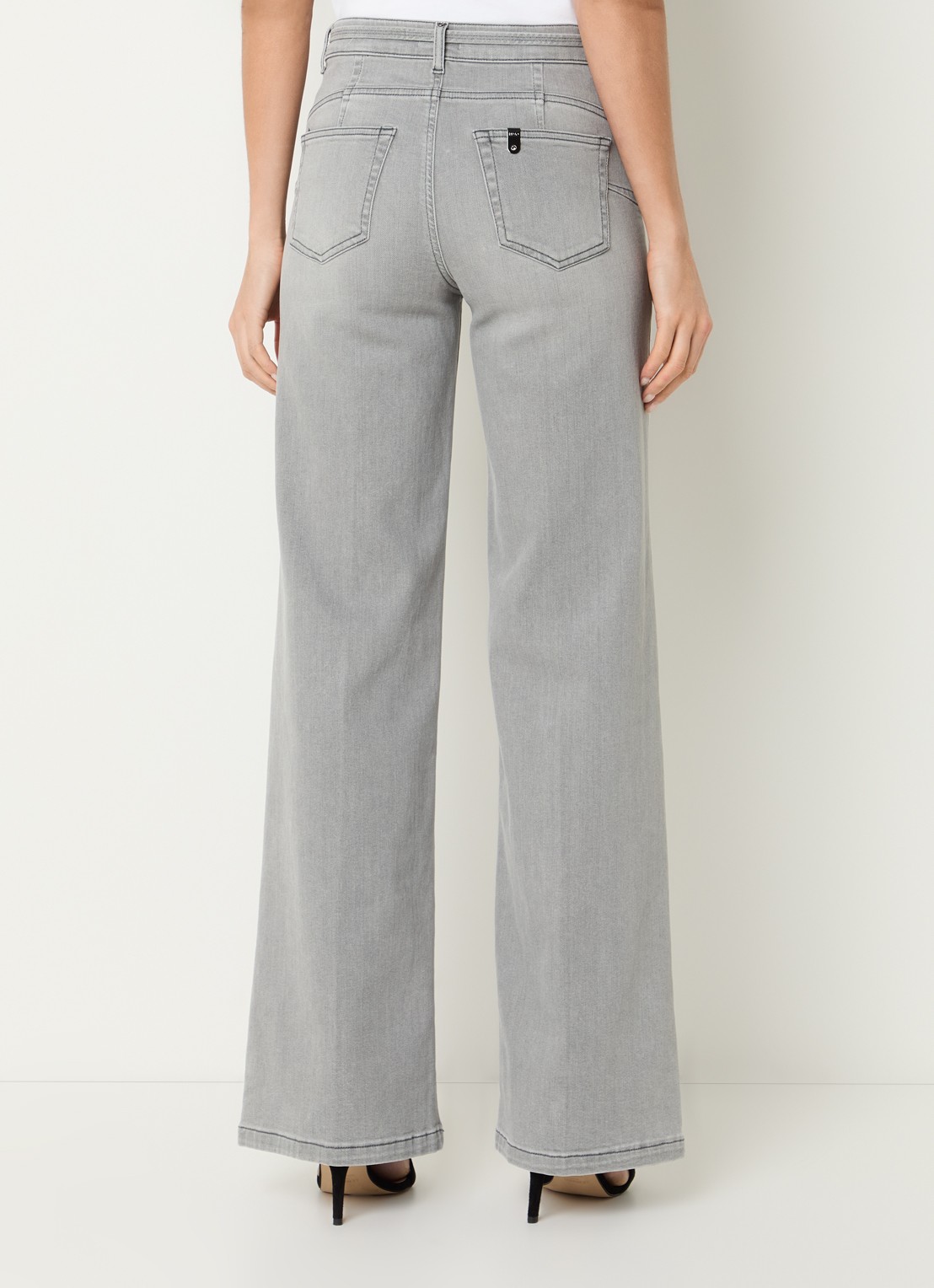Liu Jo High waist straight leg jeans met gekleurde wassing en ceintuur - achterkant 3 lichtgrijs