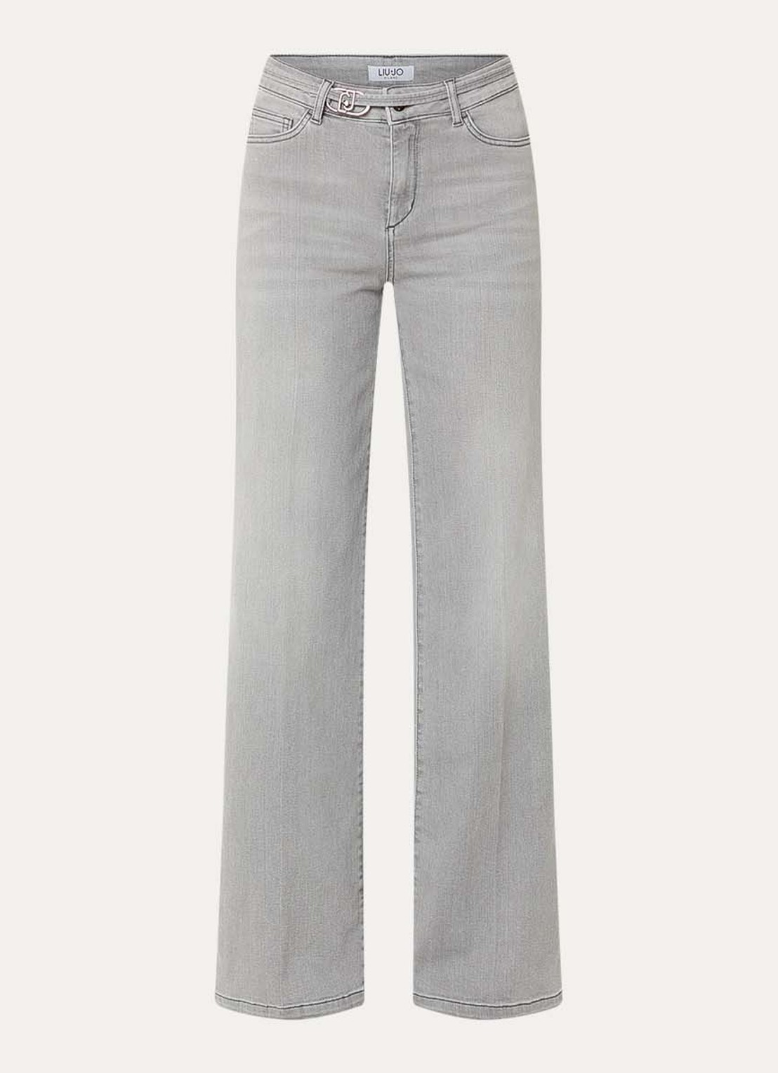 Liu Jo High waist straight leg jeans met gekleurde wassing en ceintuur - voorkant 4 lichtgrijs