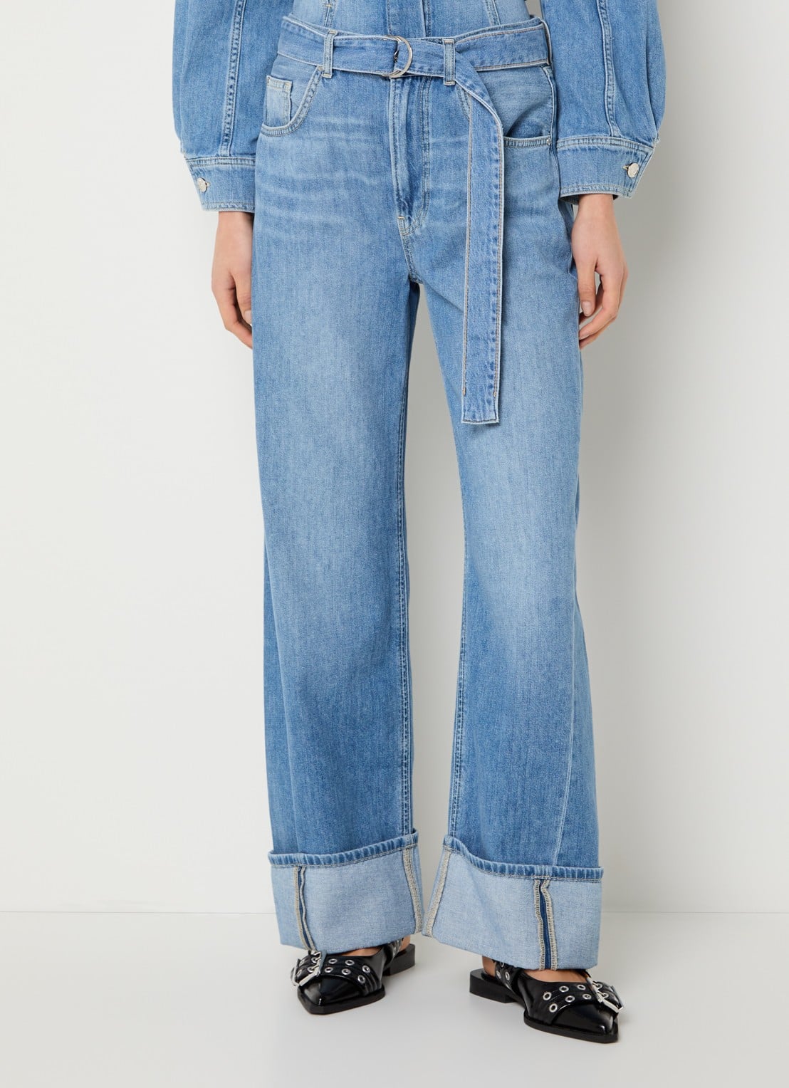 Liu Jo High waist straight leg jeans met lichte wassing - detail indigo