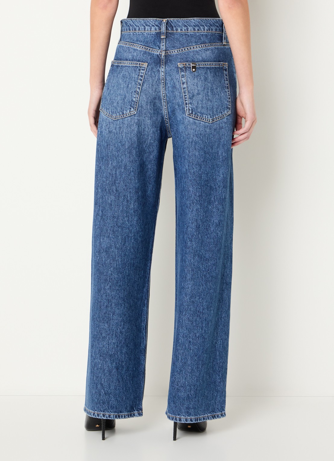 Liu Jo High waist straight leg jeans met strass en steekzakken - achterkant indigo