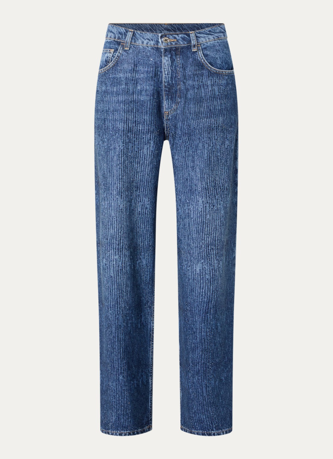 Liu Jo High waist straight leg jeans met strass en steekzakken - voorkant 2 indigo