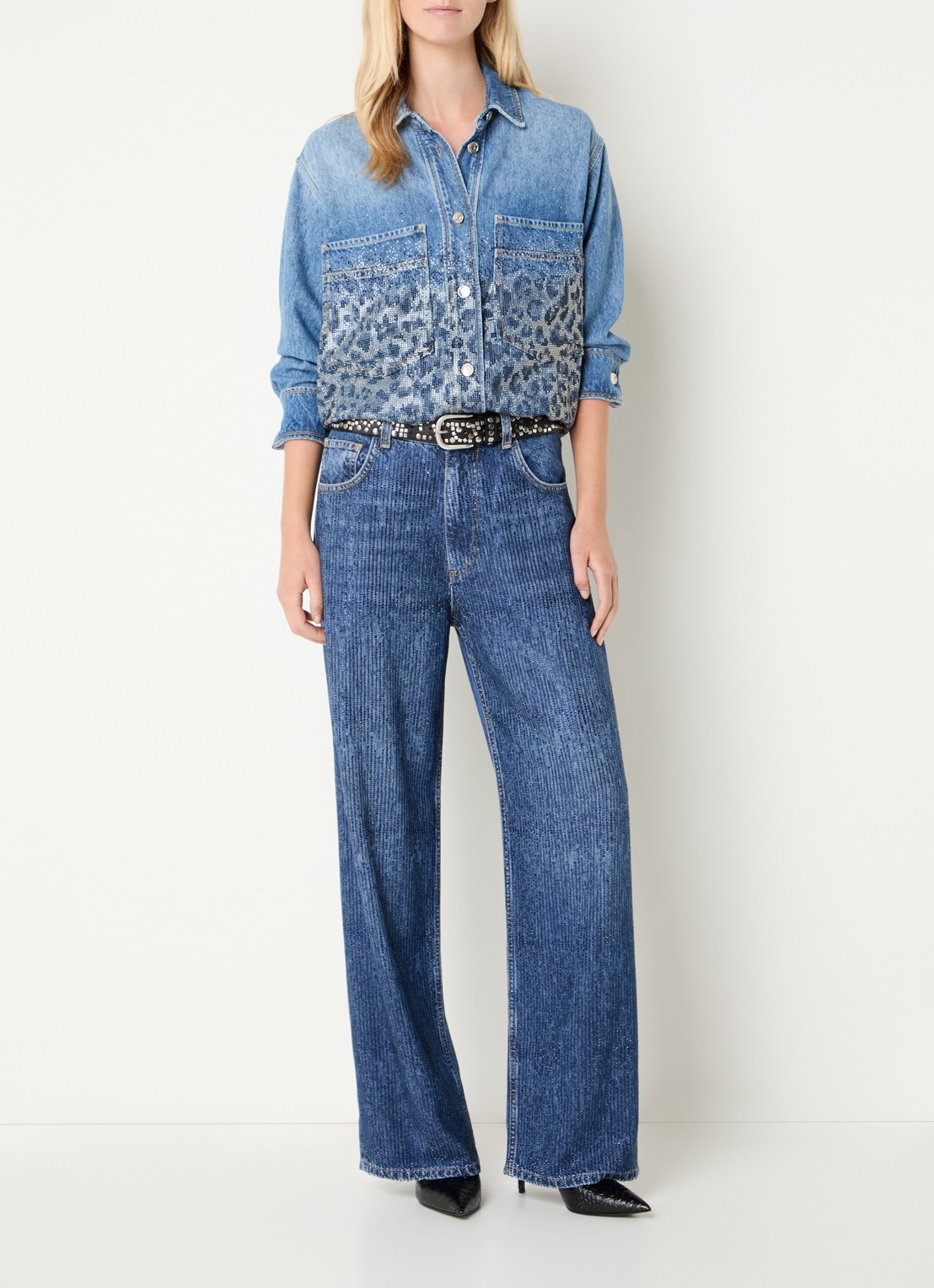 Liu Jo High waist straight leg jeans met strass en steekzakken - voorkant 3 indigo