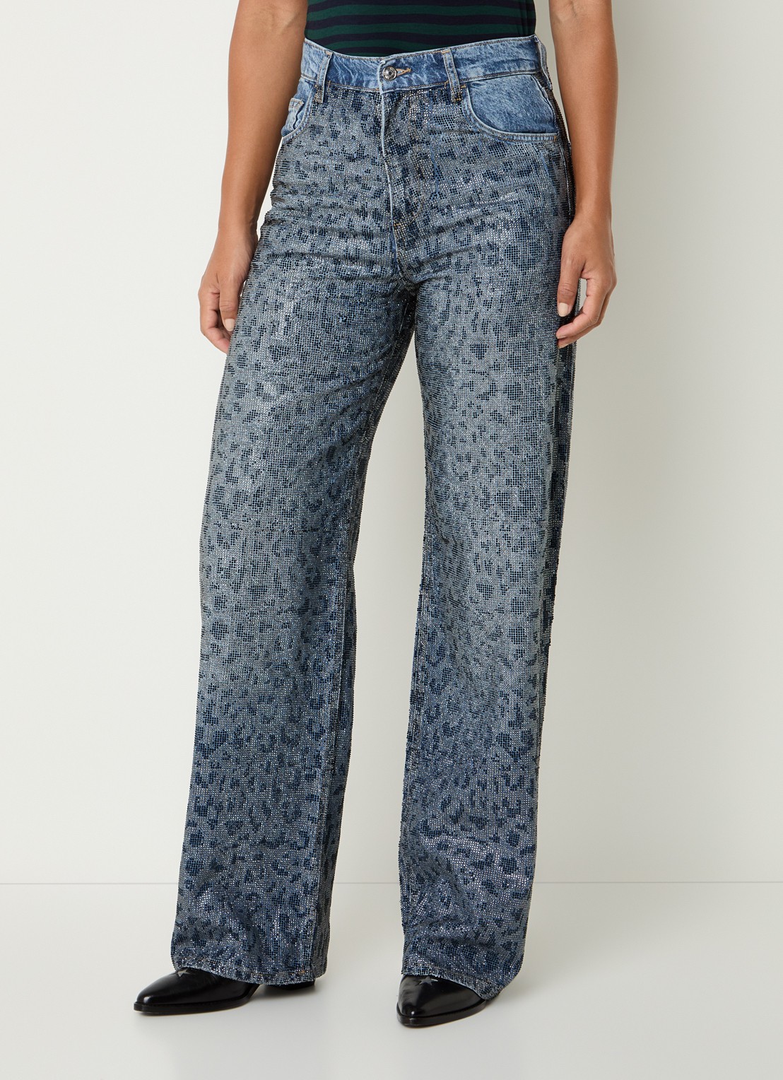 Liu Jo High waist straight leg jeans met strass - detail indigo