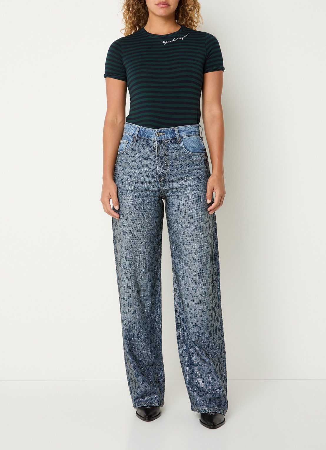 Liu Jo High waist straight leg jeans met strass - voorkant 4 indigo