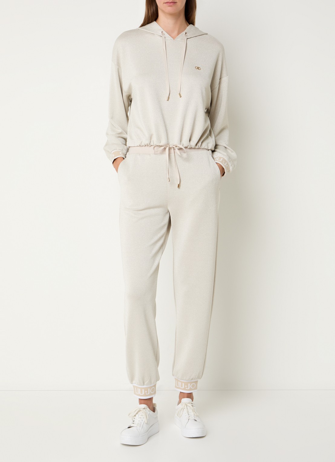 Liu Jo High waist tapered fit broek met glitter - voorkant 3 beige