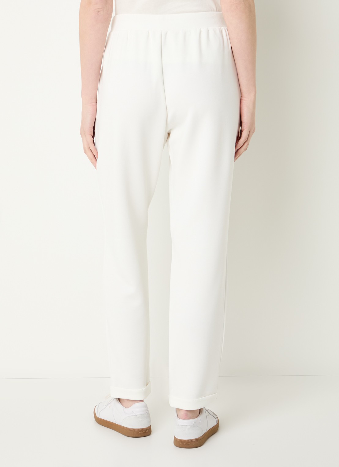 Liu Jo High waist tapered fit broek met logo en strass - achterkant 3 gebroken wit