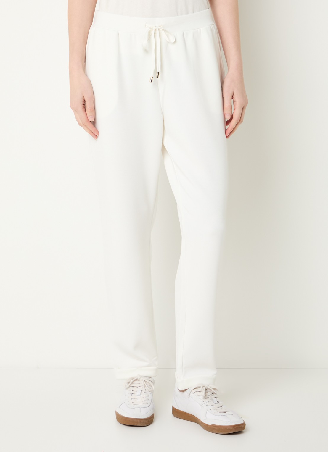 Liu Jo High waist tapered fit broek met logo en strass - detail 4 gebroken wit