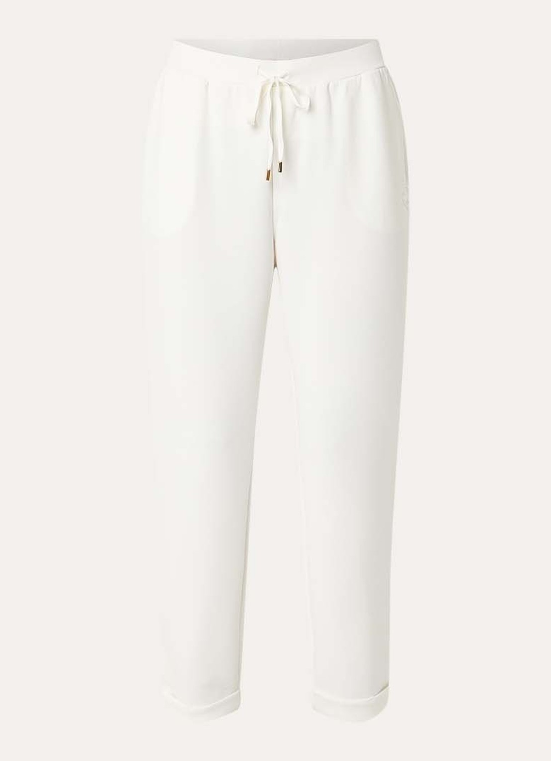 Liu Jo High waist tapered fit broek met logo en strass - voorkant gebroken wit