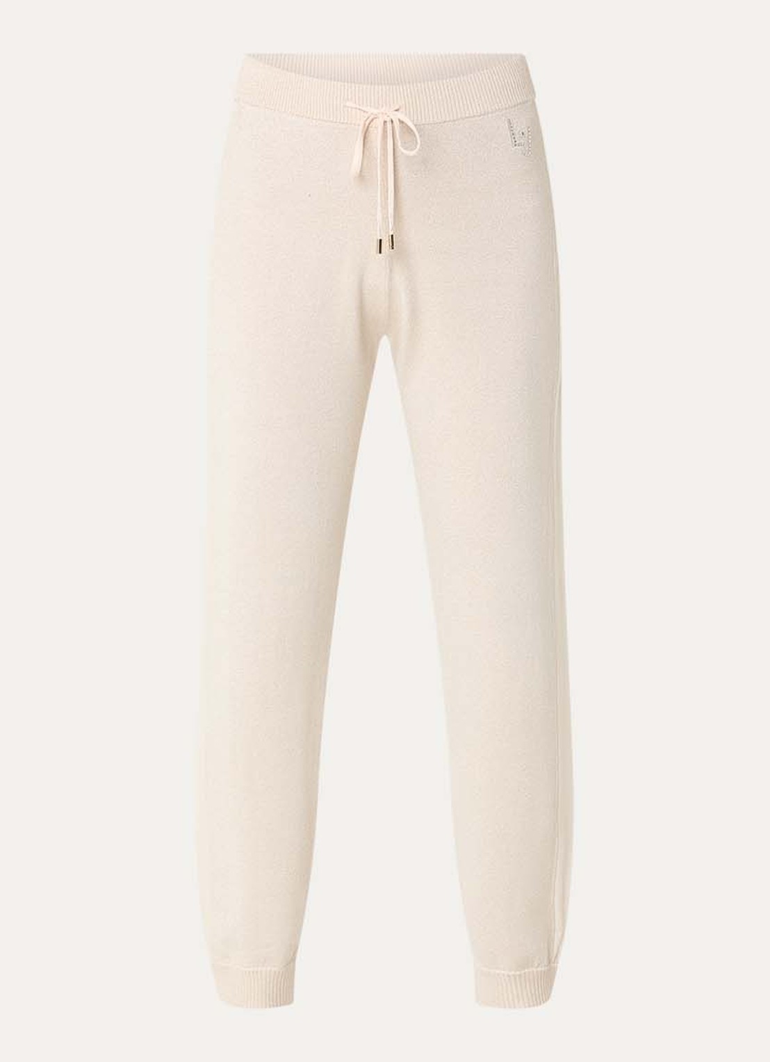 Liu Jo High waist tapered fit joggingbroek met lurex en trekkoord - voorkant 3 beige