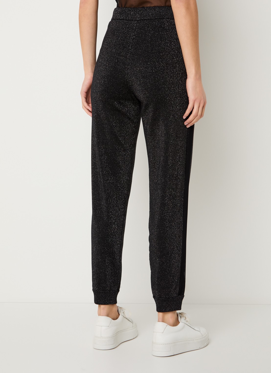 Liu Jo High waist tapered fit joggingbroek met lurex en trekkoord - achterkant 4 zwart