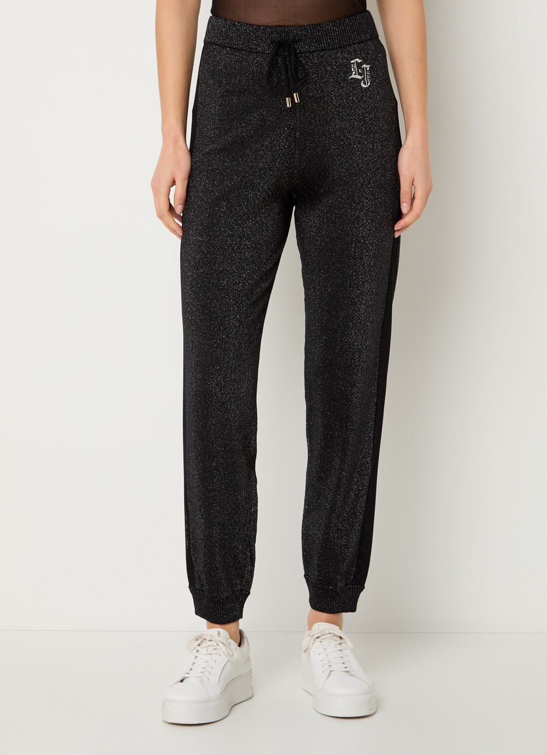 Liu Jo High waist tapered fit joggingbroek met lurex en trekkoord - detail 3 zwart