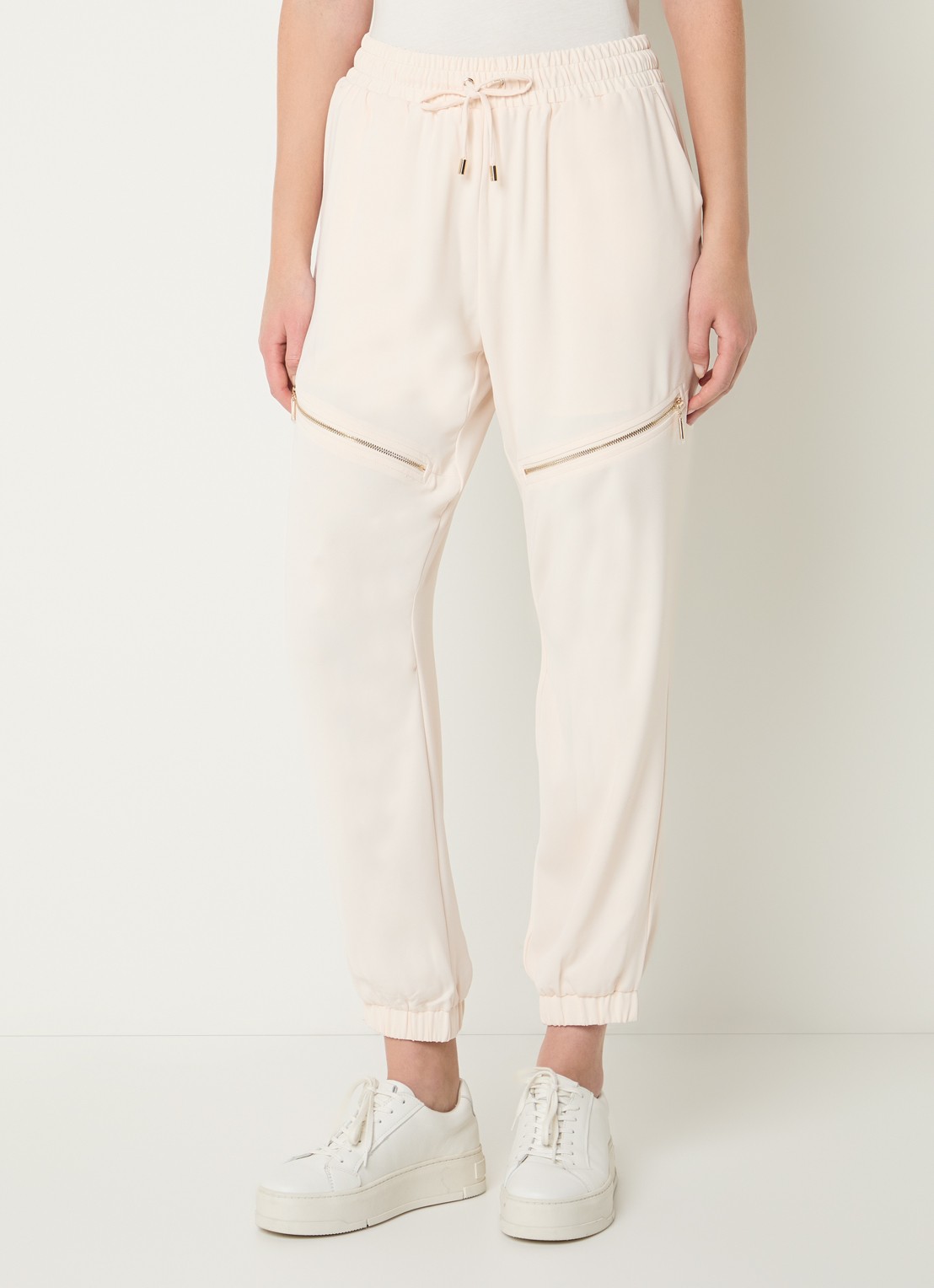 Liu Jo High waist tapered fit trackpants met elastische band en ritszakken - detail creme