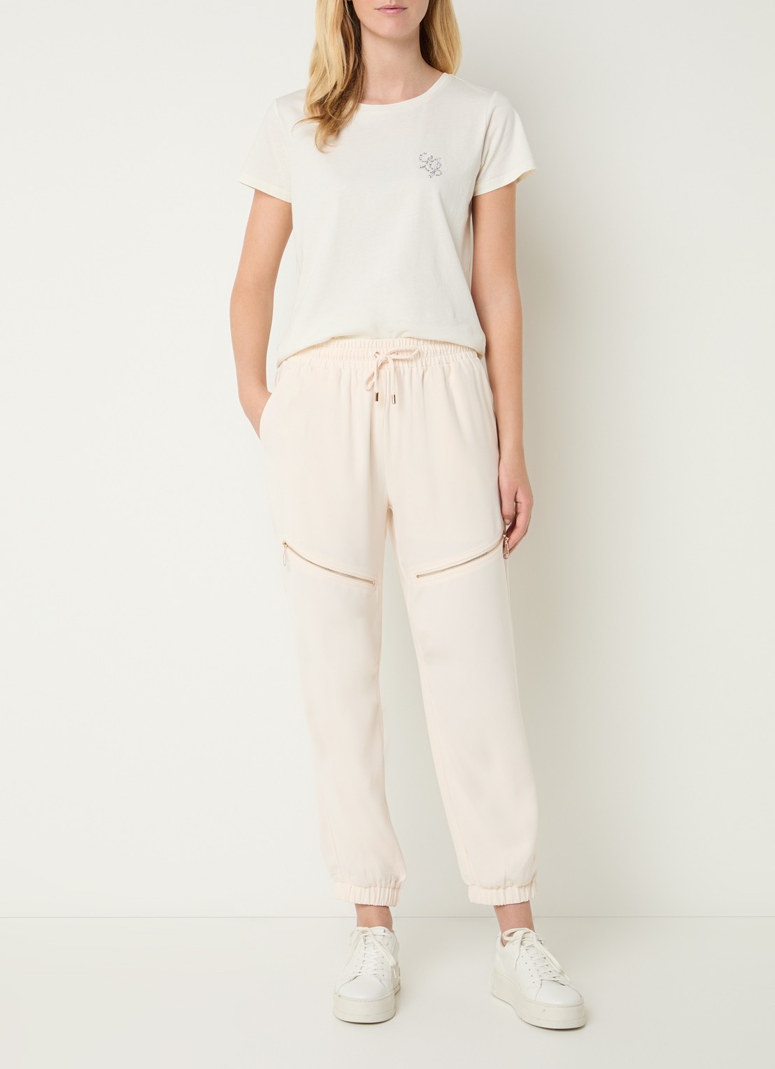 Liu Jo High waist tapered fit trackpants met elastische band en ritszakken - voorkant 4 creme