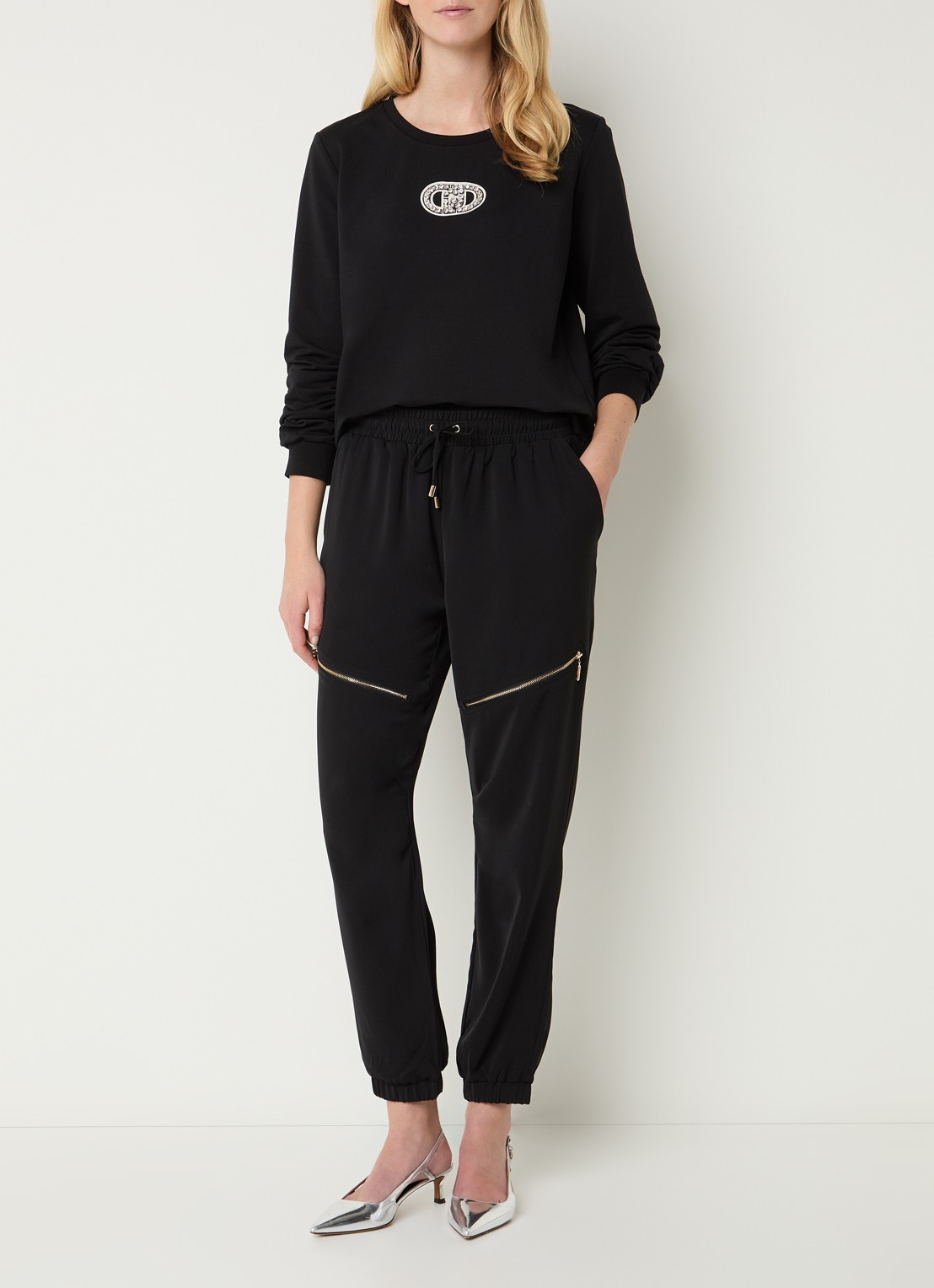 Liu Jo High waist tapered fit trackpants met elastische band en ritszakken - voorkant 4 zwart
