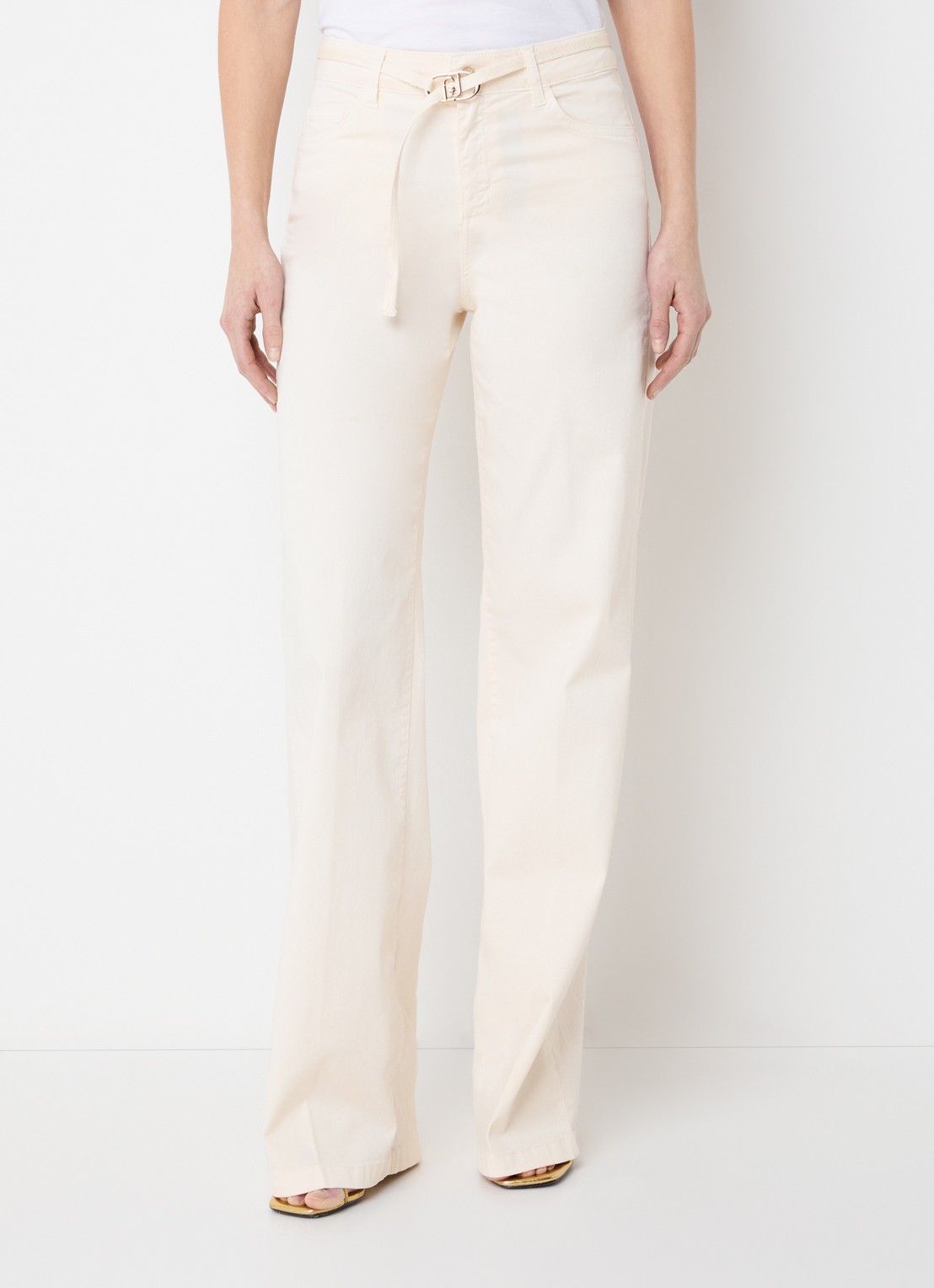 Liu Jo High waist wide fit broek met steekzakken - detail vanillegeel