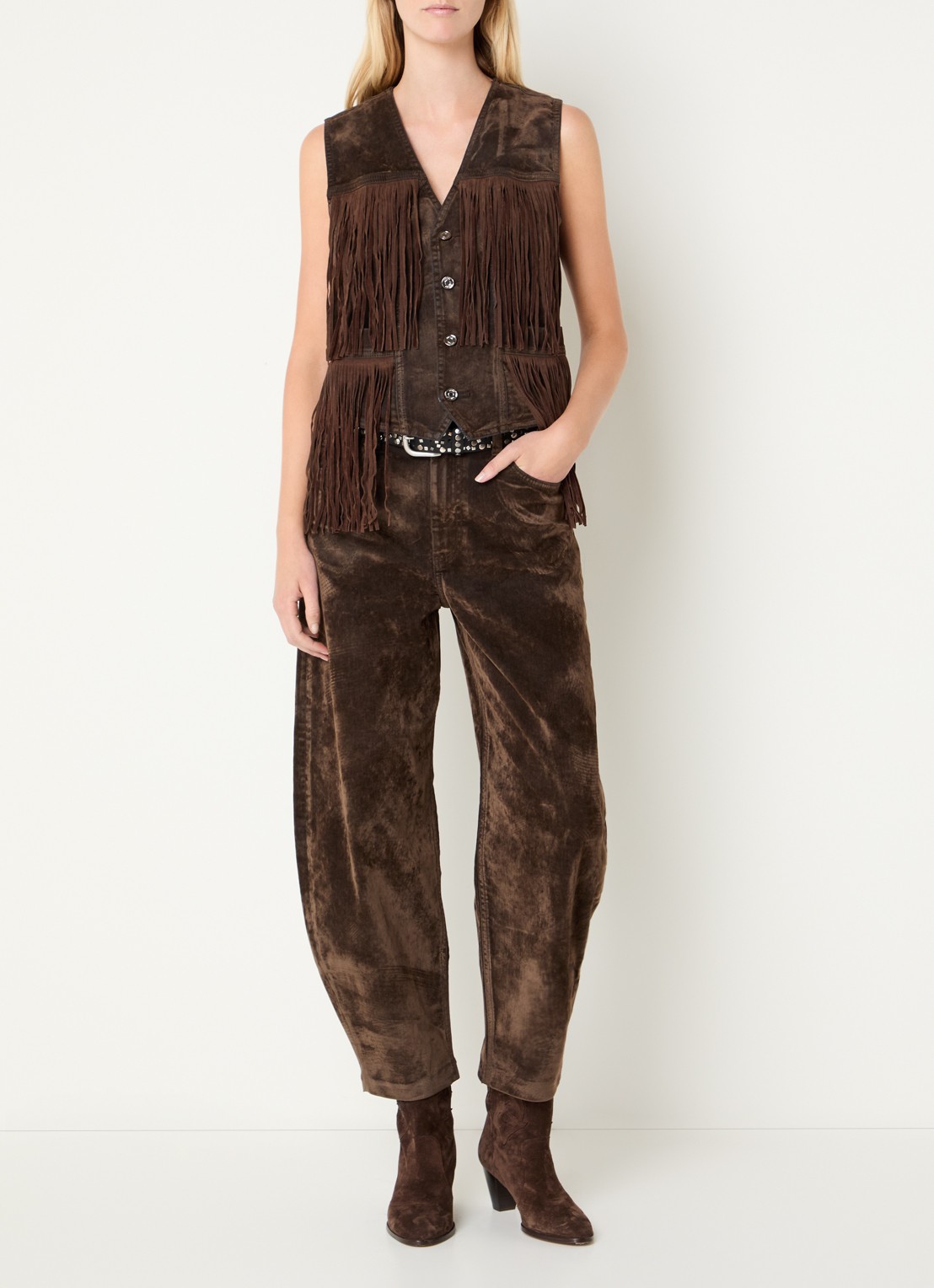 Liu Jo High waist wide fit broek van suède - voorkant 4 bruin