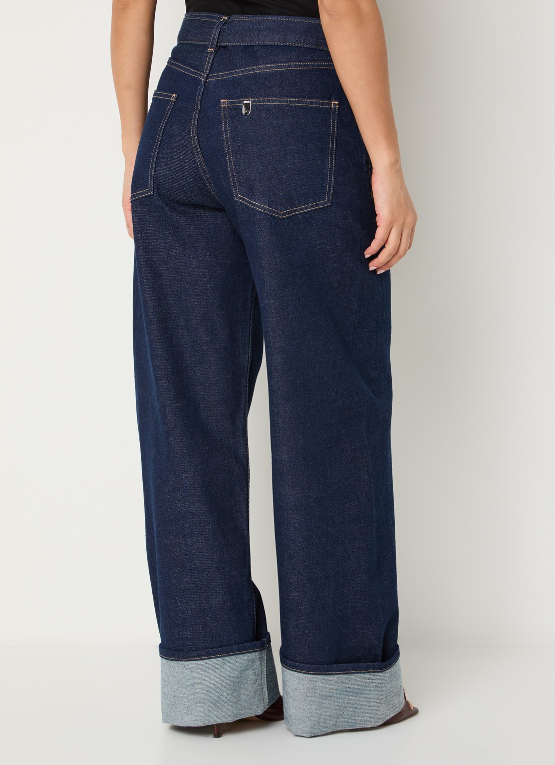 Liu Jo High waist wide fit jeans met donkere wassing en ceintuur - achterkant indigo