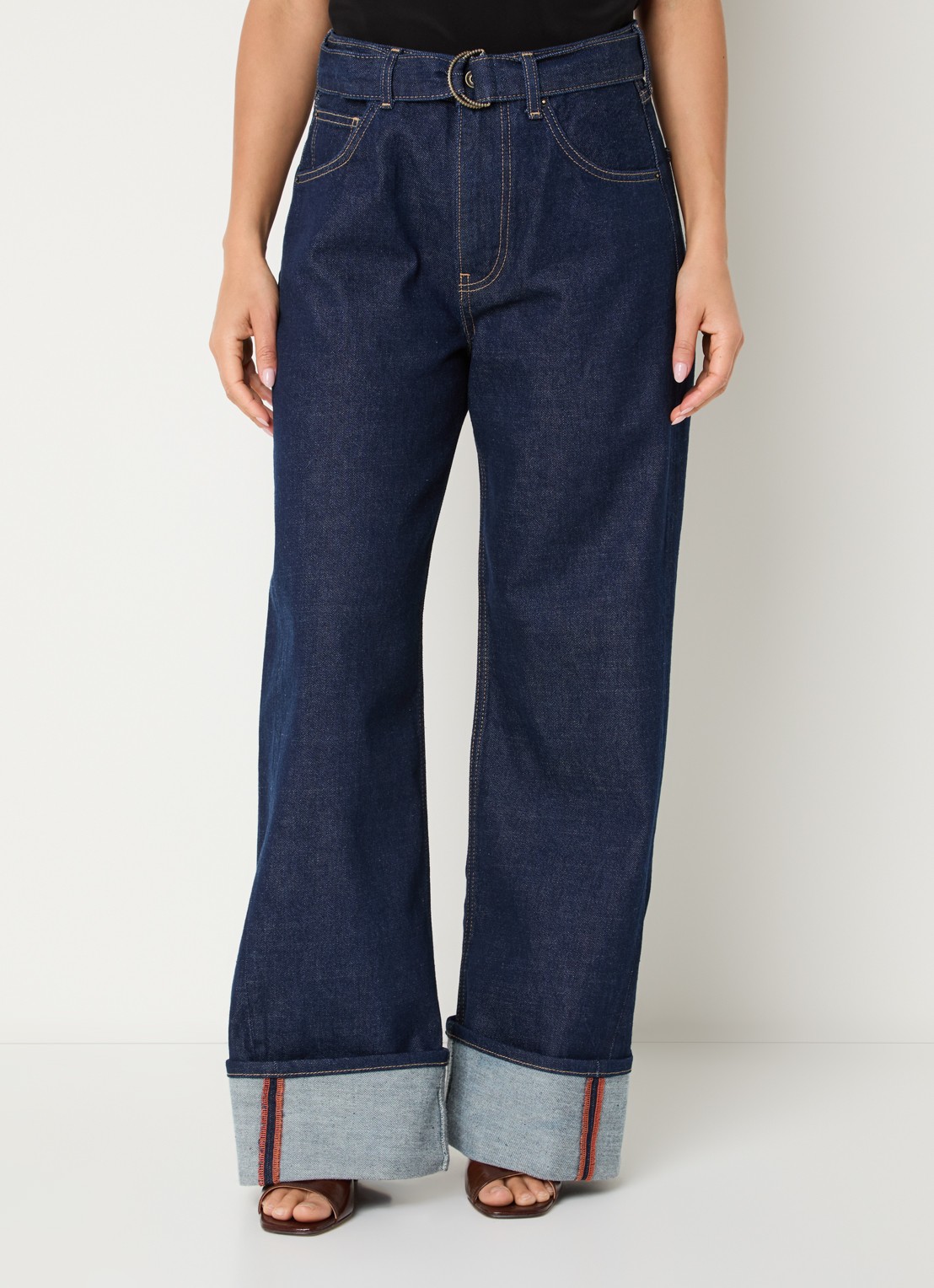 Liu Jo High waist wide fit jeans met donkere wassing en ceintuur - detail 2 indigo