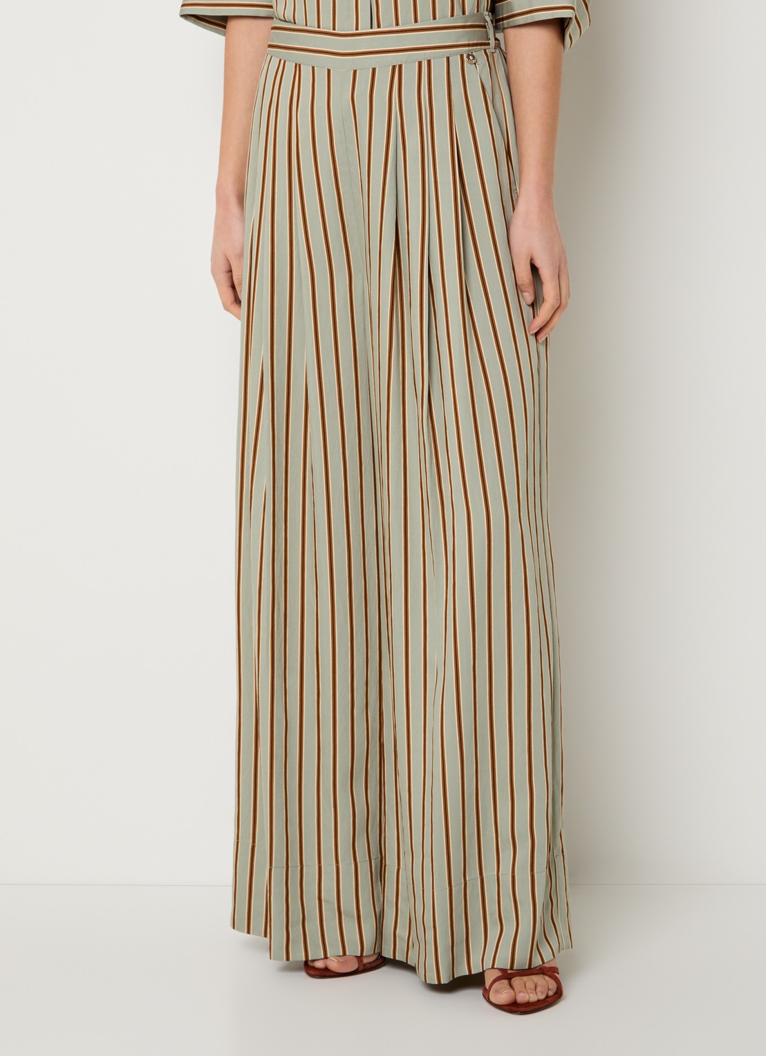 Liu Jo High waist wide fit palazzobroek met streepprint en steekzakken - detail 3 lindegroen