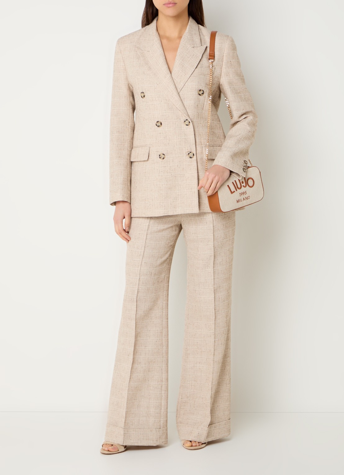 Liu Jo High waist wide fit pantalon met gemêleerd dessin - voorkant 2 beige