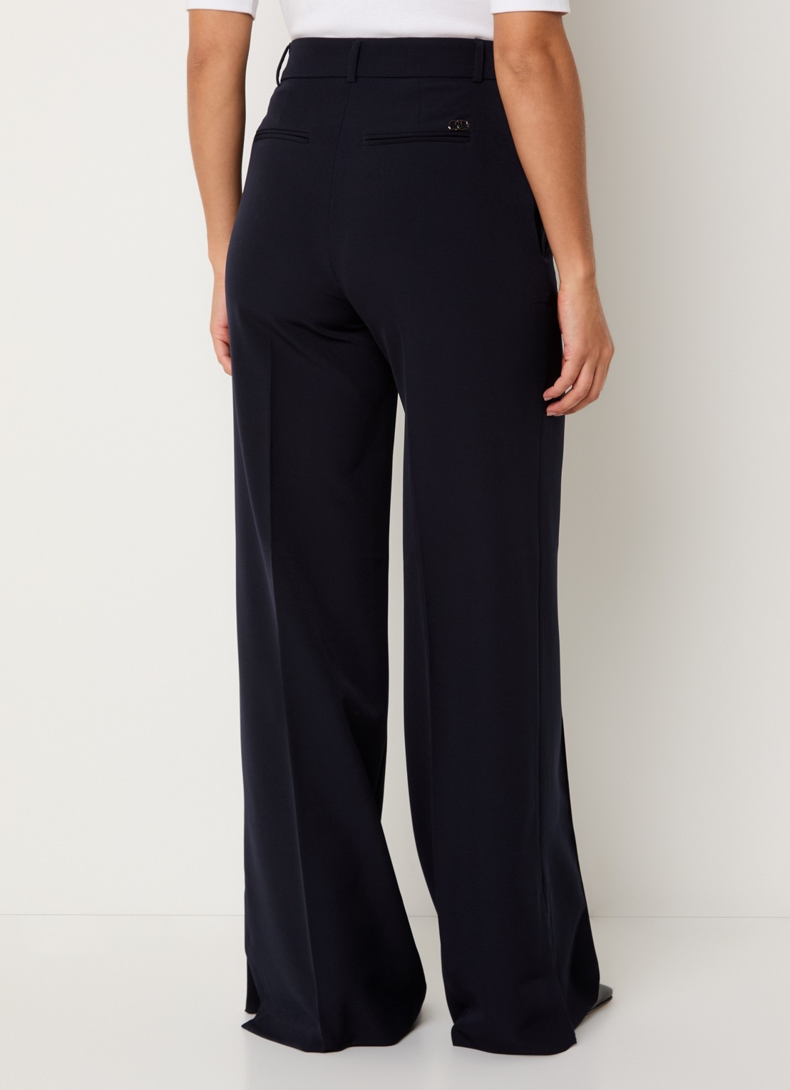Liu Jo High waist wide fit pantalon met persplooi en steekzakken - achterkant donkerblauw
