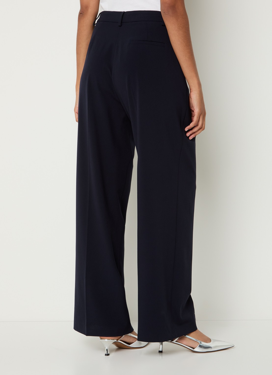 Liu Jo High waist wide fit pantalon met plooidetail - achterkant donkerblauw