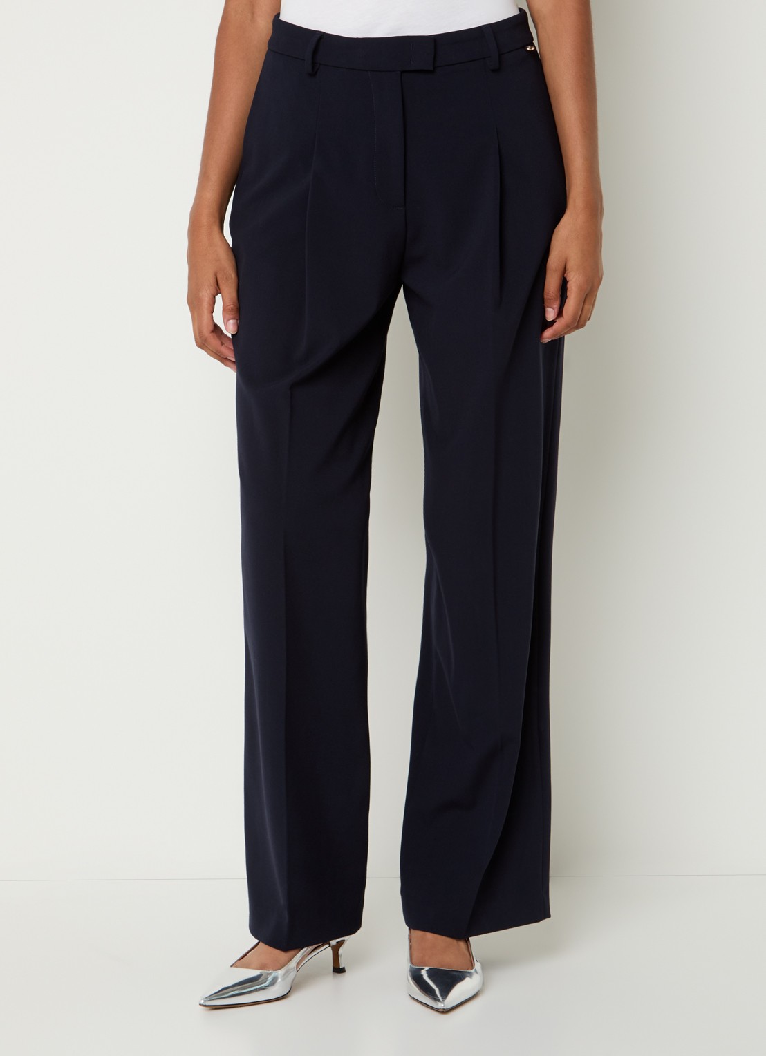 Liu Jo High waist wide fit pantalon met plooidetail - detail 2 donkerblauw