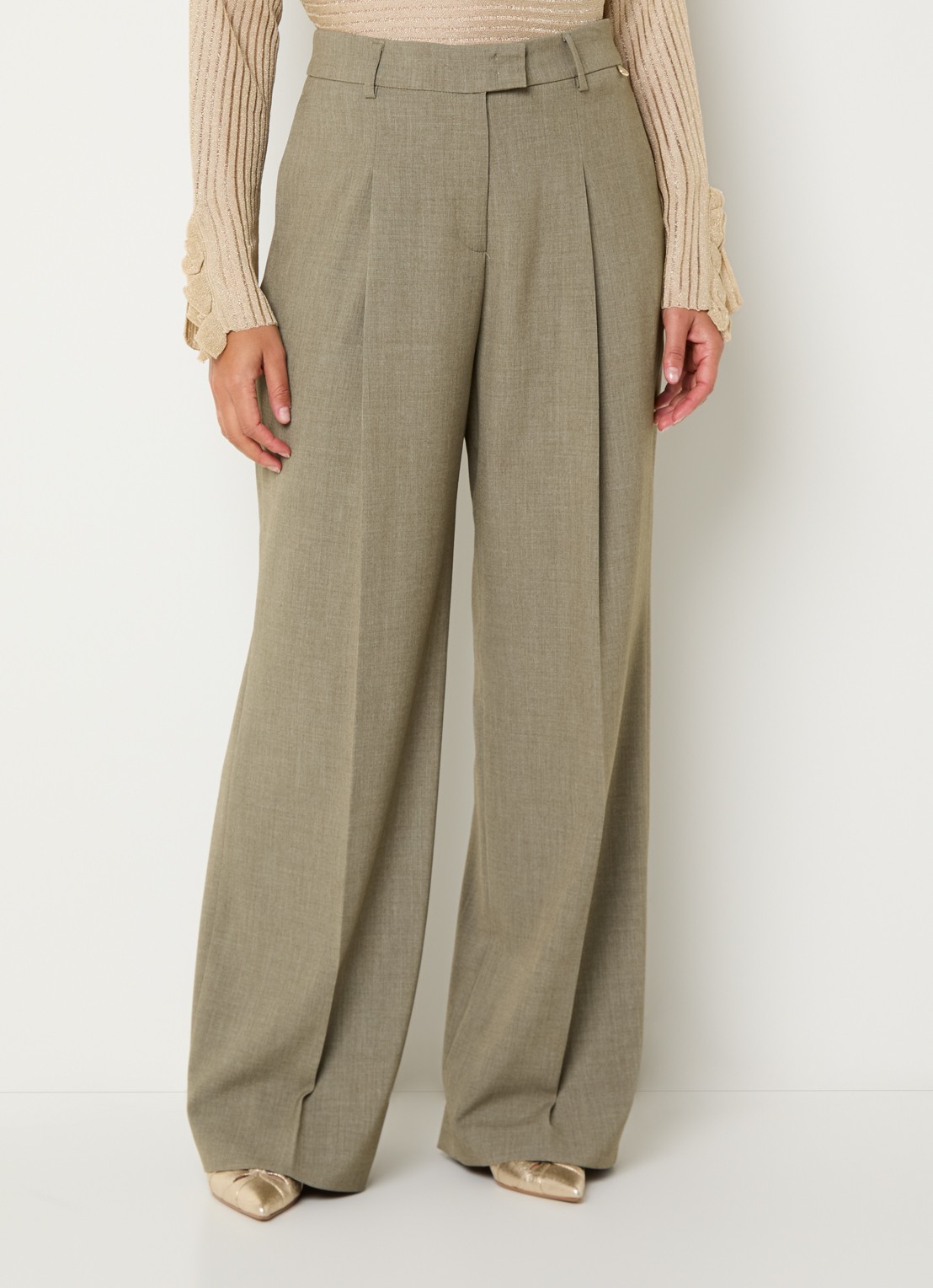 Liu Jo High waist wide fit pantalon met plooidetail - detail 4 groen