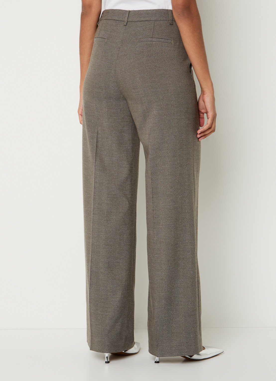 Liu Jo High waist wide fit pantalon met visgraatdessin - achterkant bruin
