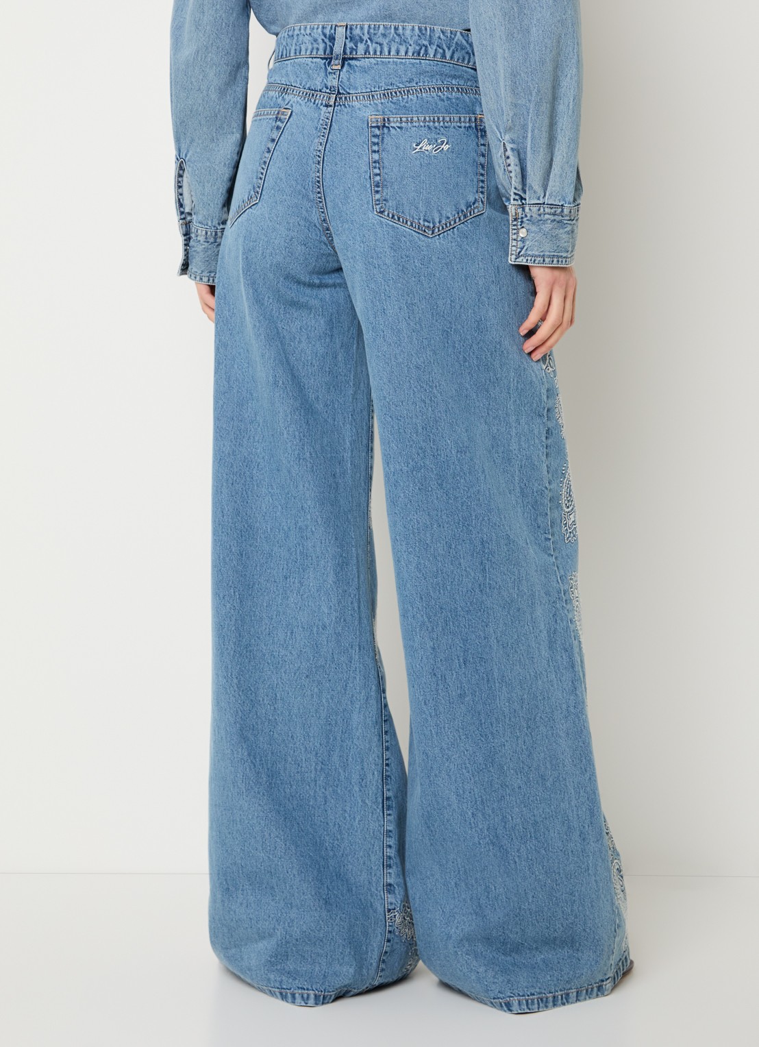 Liu Jo High waist wide leg jeans met borduring - achterkant indigo