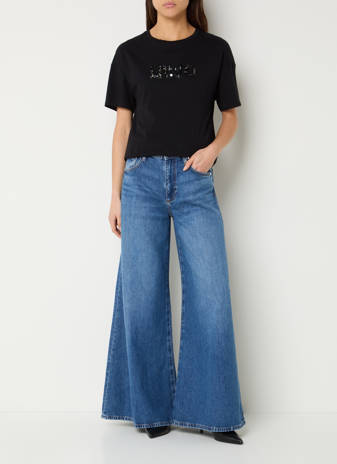 Liu Jo High waist wide leg jeans met gekleurde wassing - voorkant 2 indigo