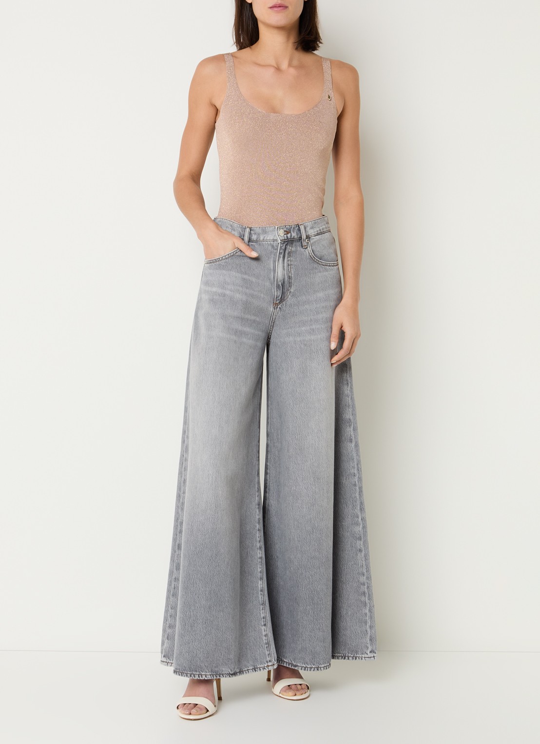 Liu Jo High waist wide leg jeans met gekleurde wassing - voorkant 5 lichtgrijs