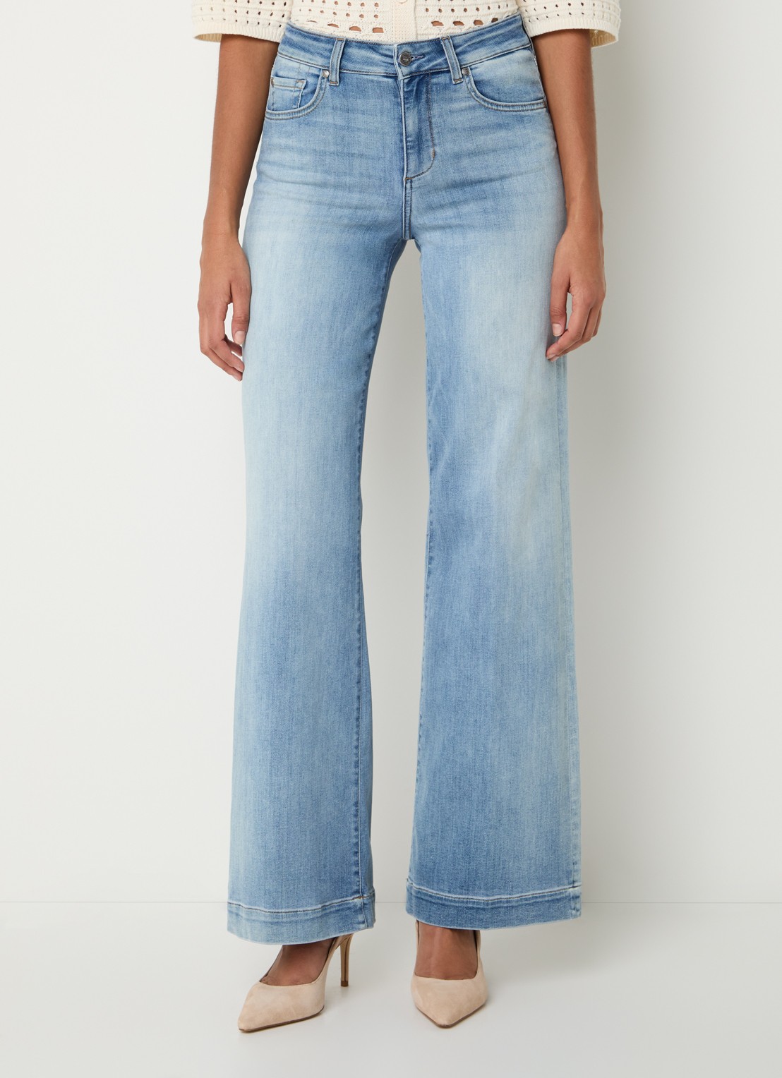 Liu Jo High waist wide leg jeans met lichte wassing - detail 4 indigo