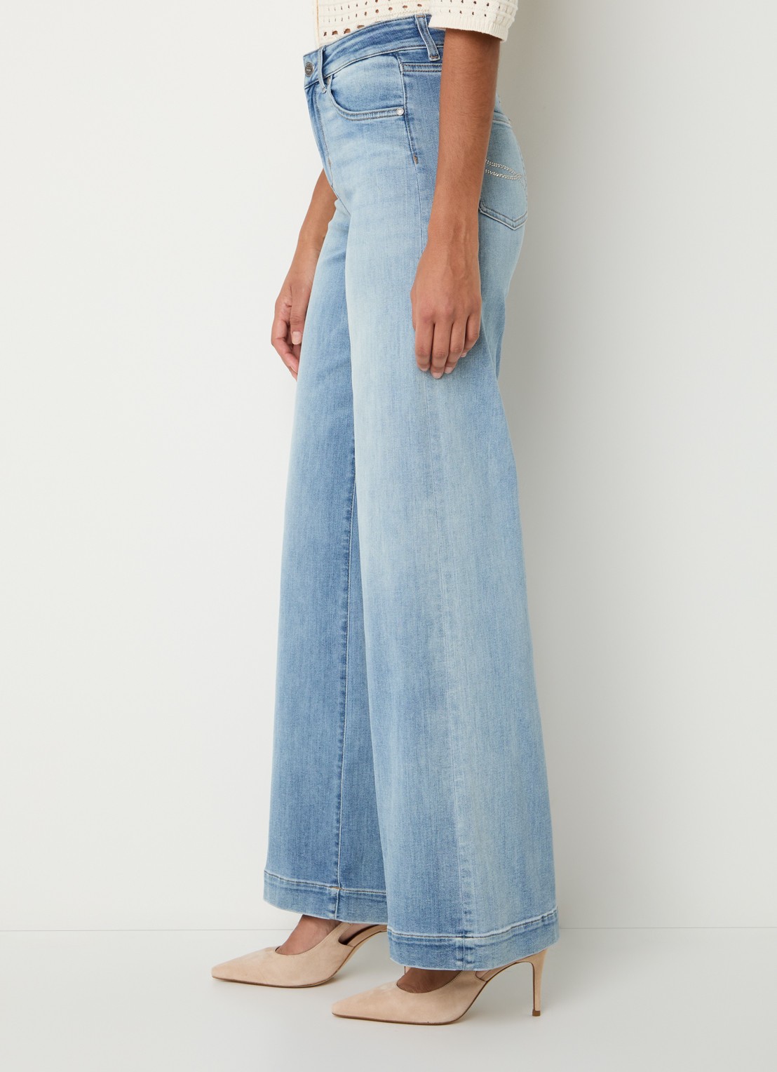 Liu Jo High waist wide leg jeans met lichte wassing - detail 5 indigo