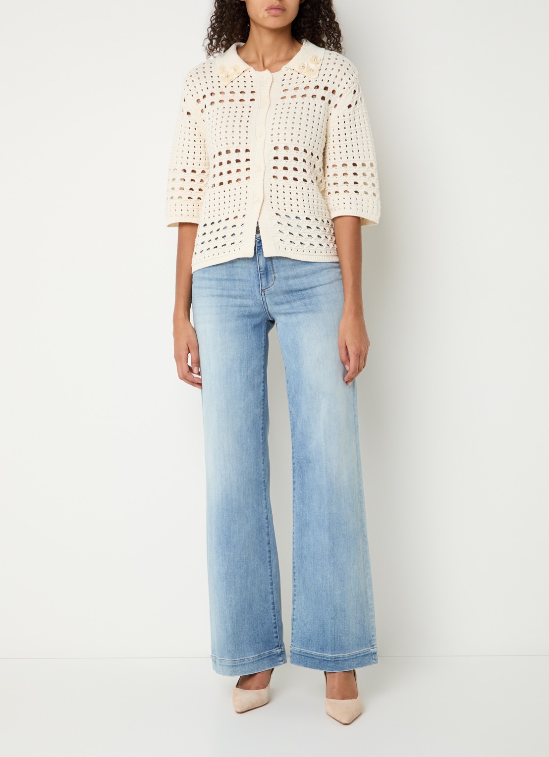 Liu Jo High waist wide leg jeans met lichte wassing - voorkant 3 indigo