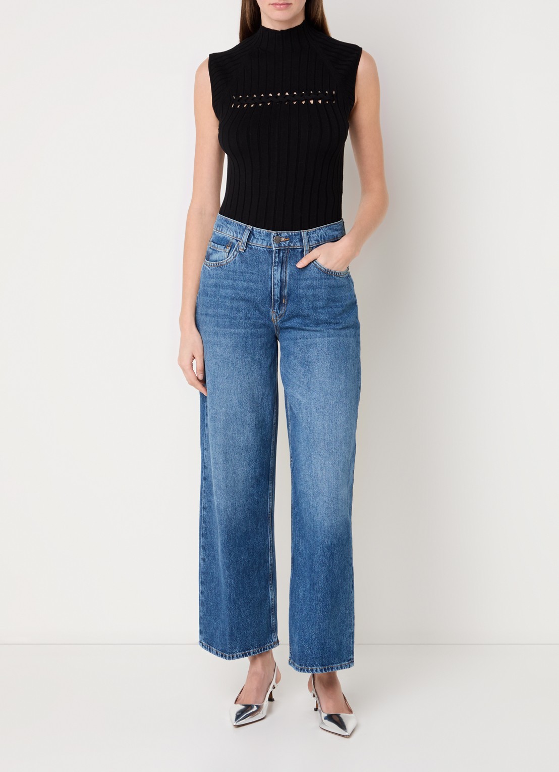 Liu Jo High waist wide leg jeans met medium wassing  - voorkant 3 indigo