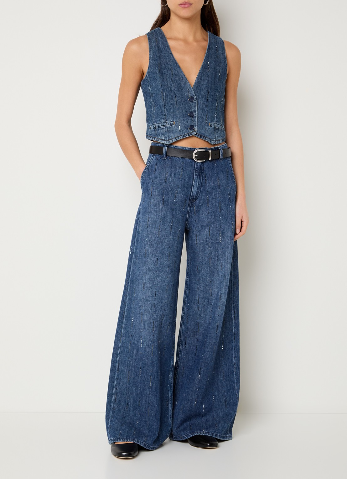 Liu Jo High waist wide leg jeans met strass - voorkant 4 indigo