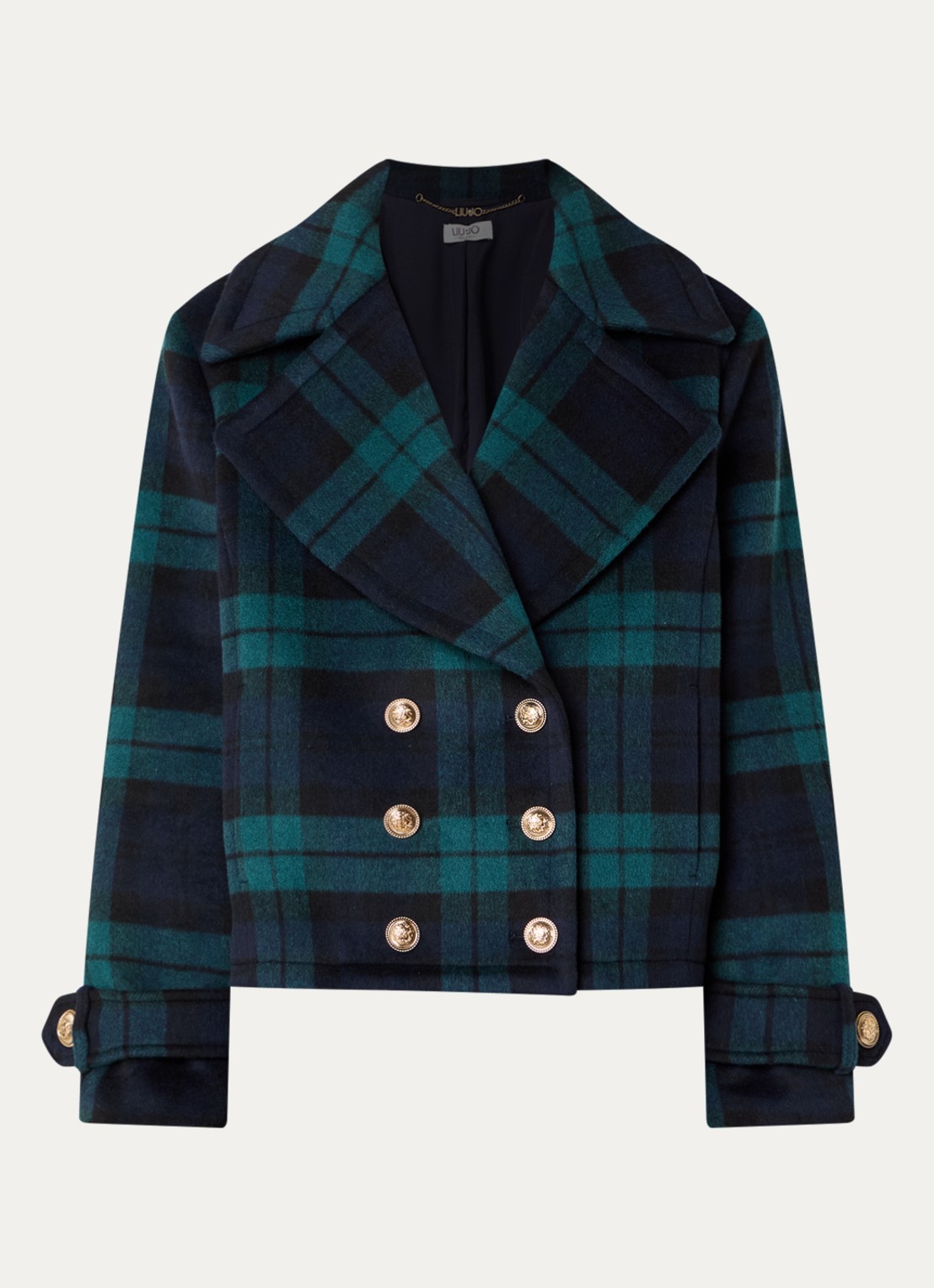 Liu Jo Jack in wolblend met ruitdessin - voorkant 3 donkerblauw