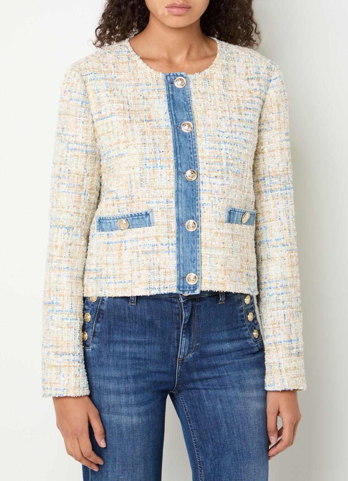 Liu Jo Jack met tweed-look en sierknopen - detail creme
